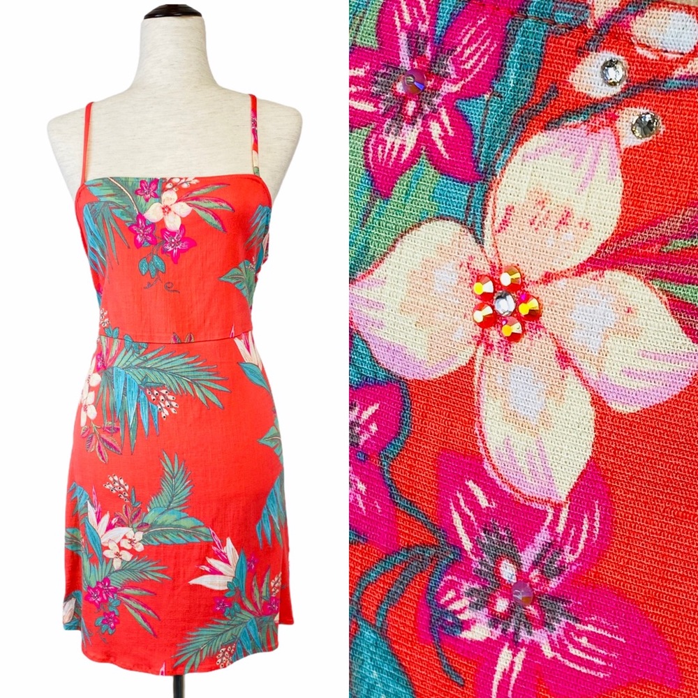 NWOT Wild Fable Rhinestoned Tropical Print Dress